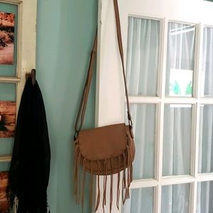 Beige crossbody with fringe/tassels